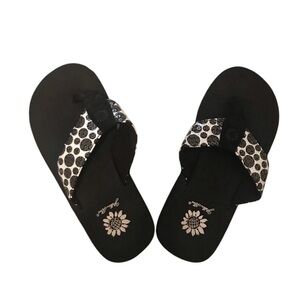 Yellow Box, Black//White Polka Dot Flat Sandals